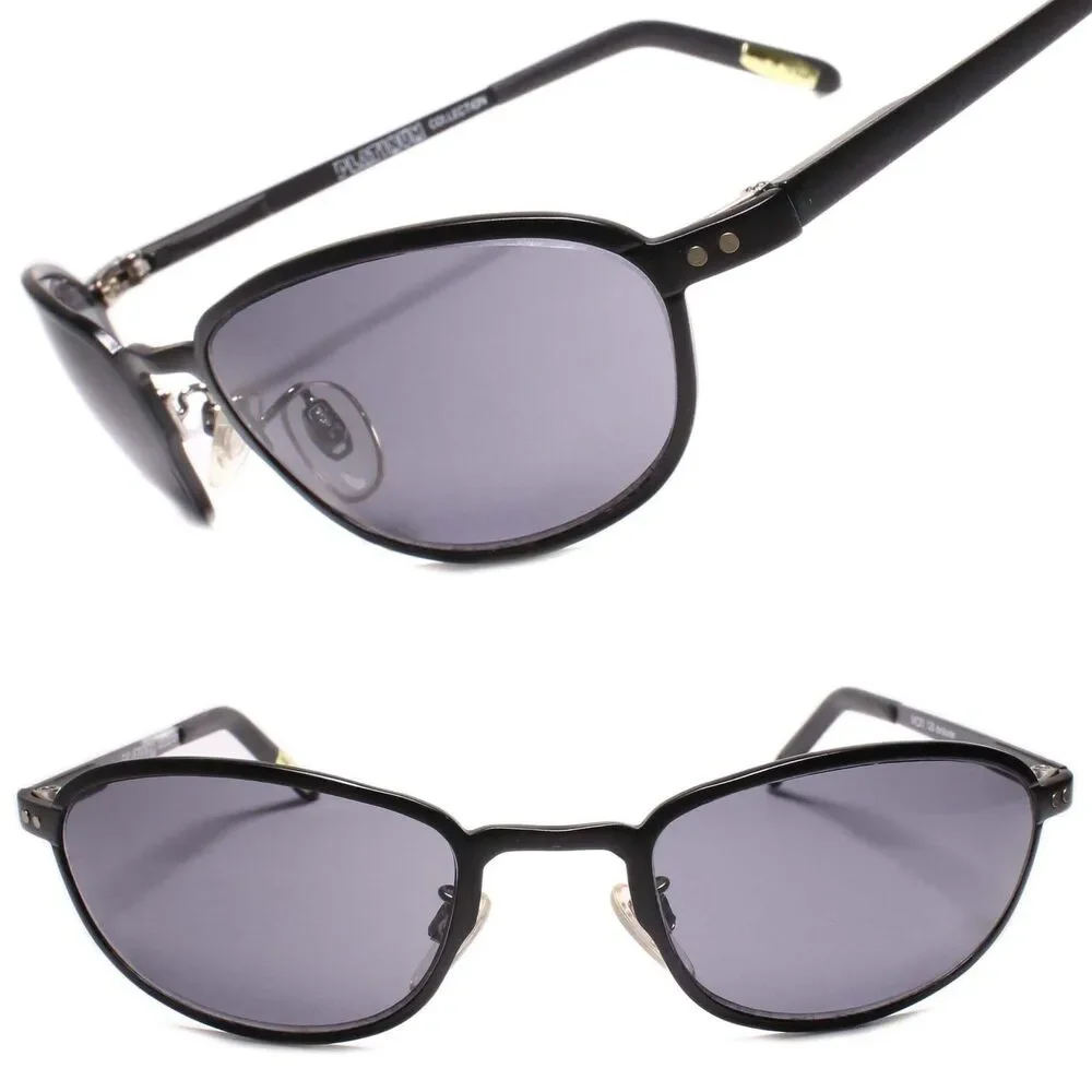 Mens 90s Genuine Vintage Wrap Around Sporty Rectangle Sunglasses Black Frame